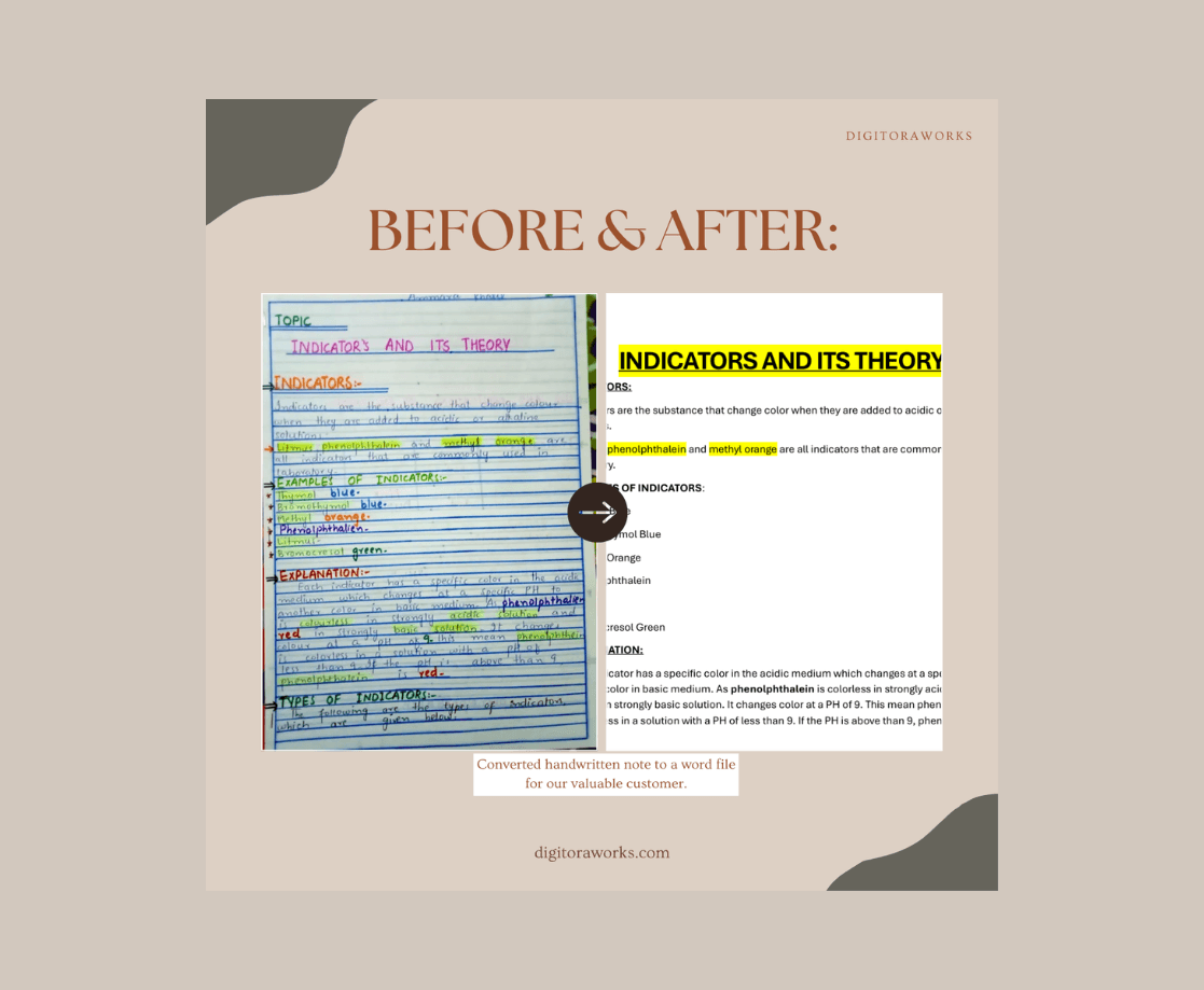 Before and after comparison of handwritten notes to typed document