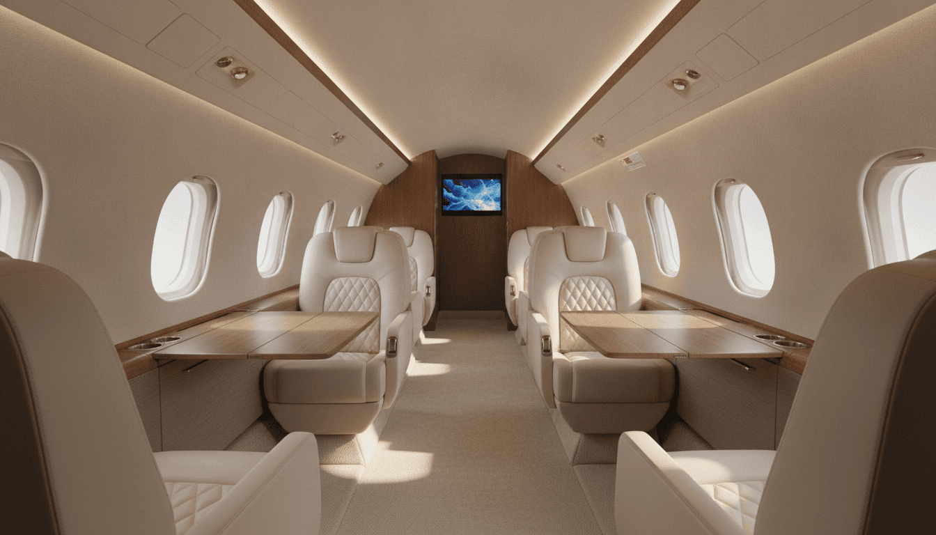 Embraer Praetor 600 cabin interior — spacious midsize private jet cabin