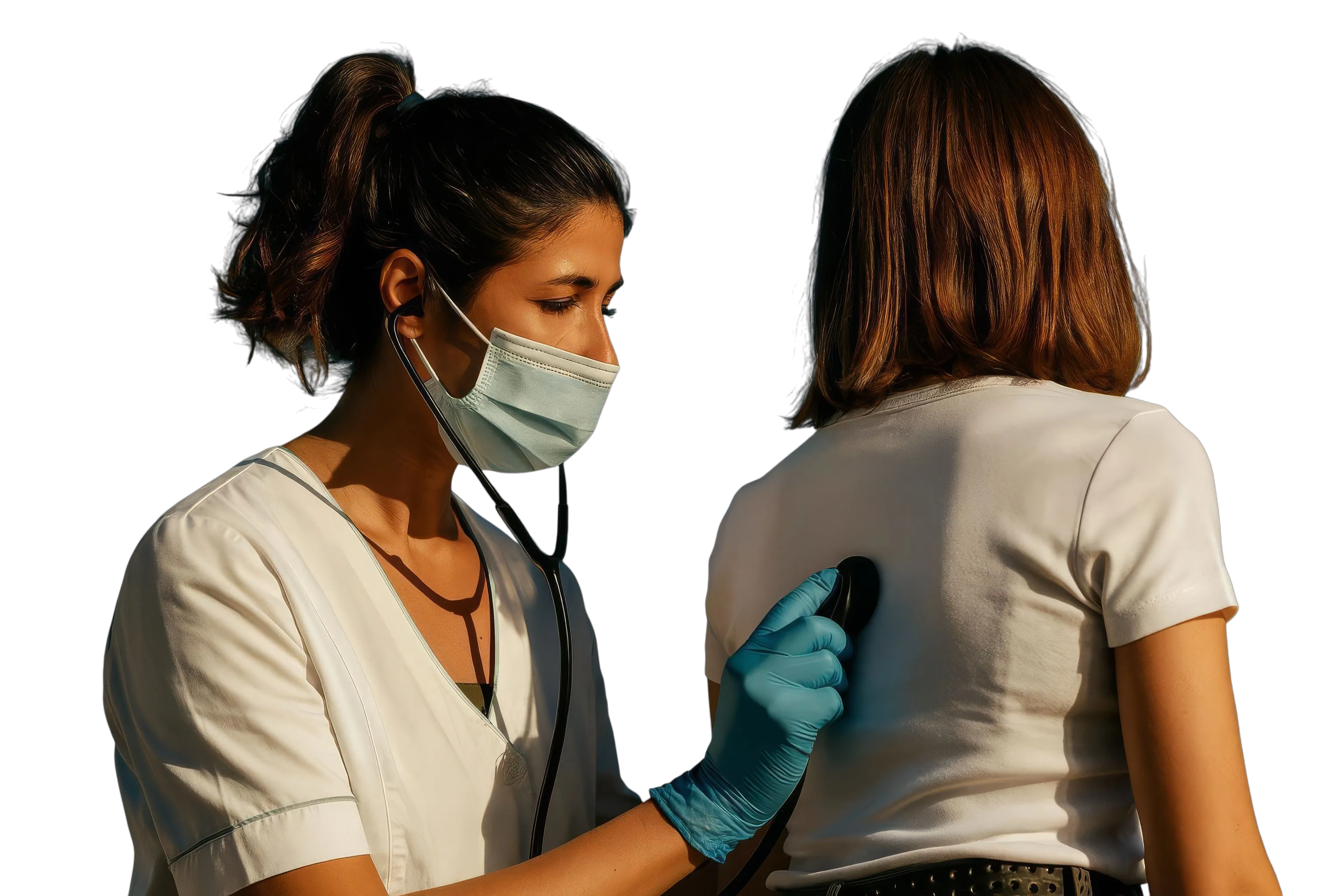 A clinician using a stethoscope to examine a patient, representing Titan Intake's focus on personal healthcare access