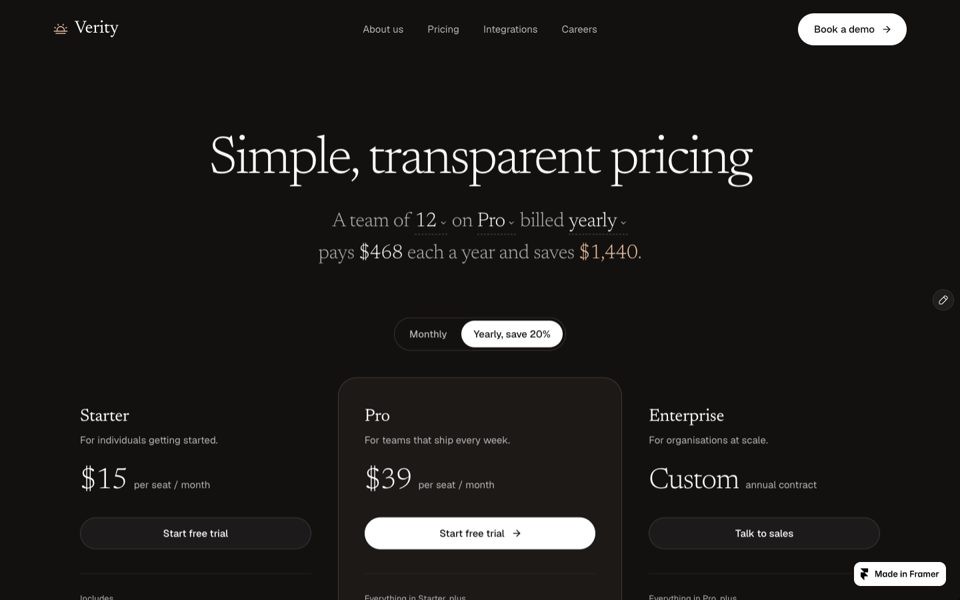 Pricing page preview