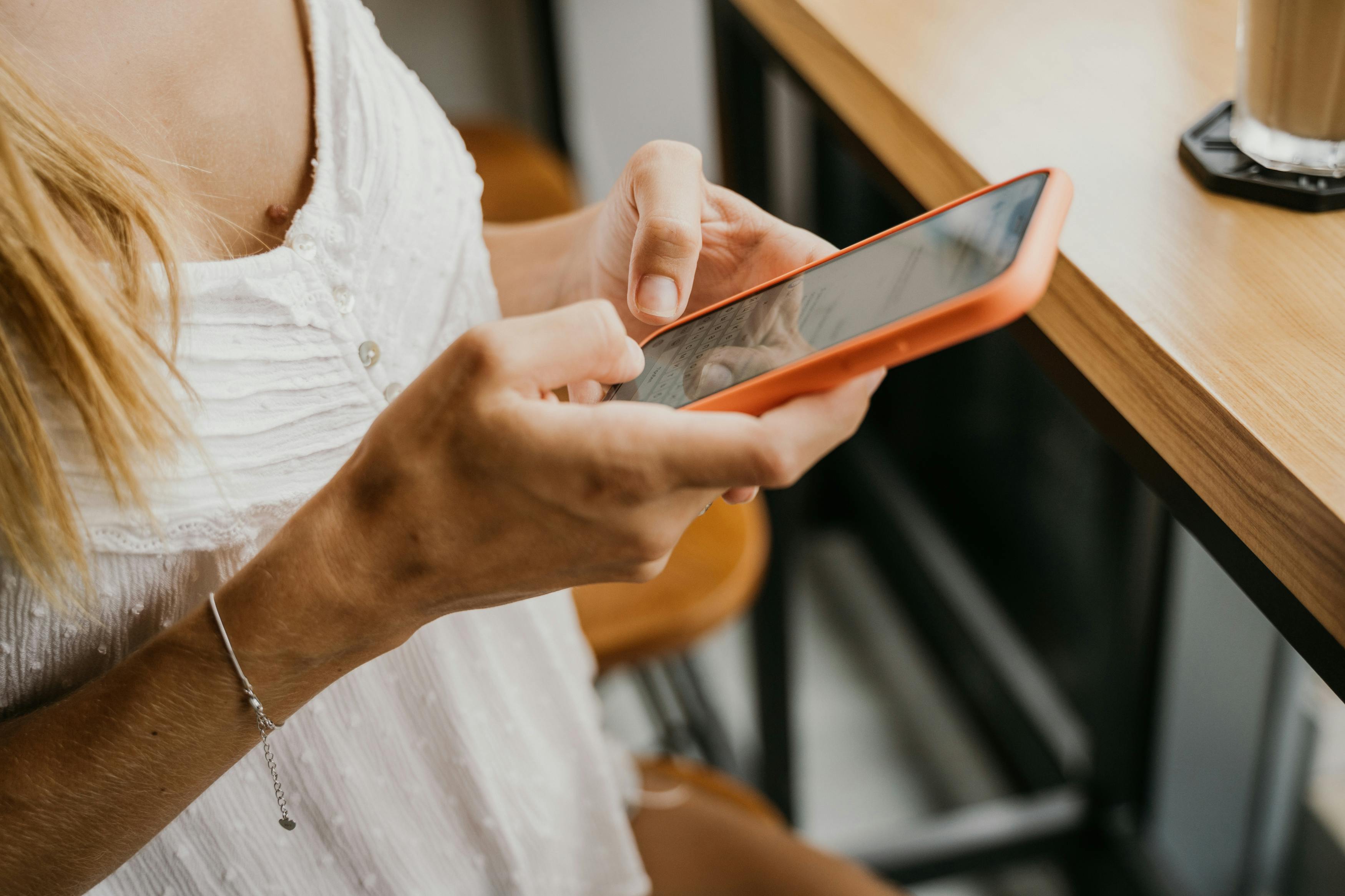 close up of a woman using smartphone