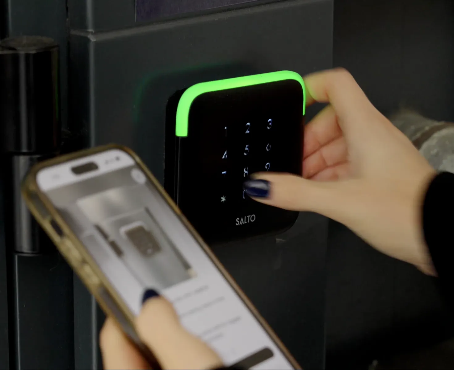 Close up of a smart lock on a front door