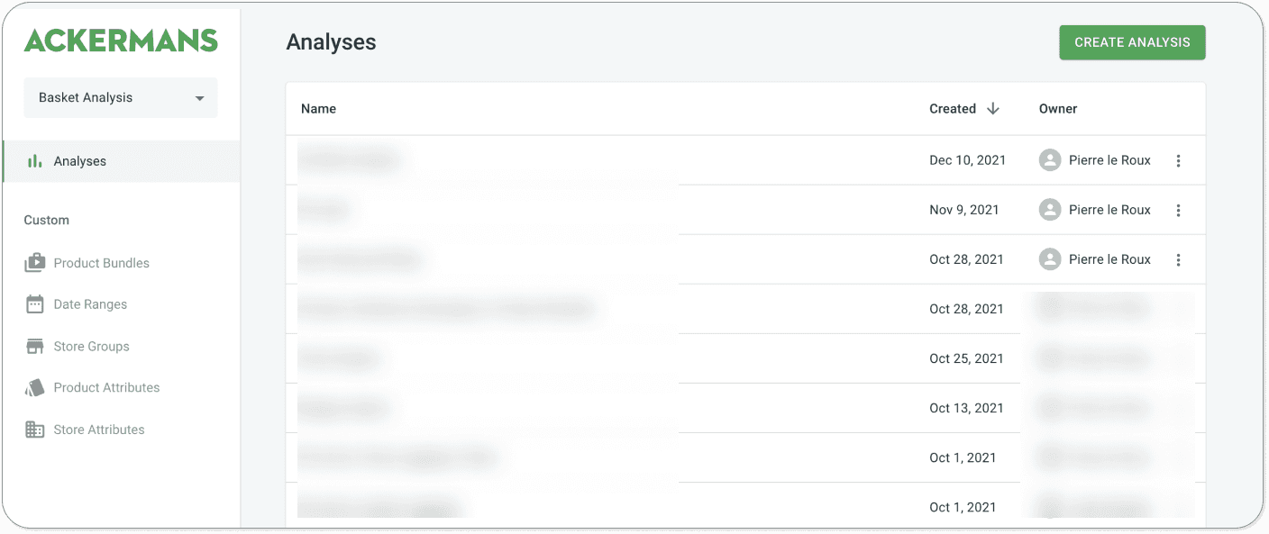 The Basket Analysis Decision Application provides a user-friendly self-service analyses overview that analysts and planners can use to create new analyses and scenarios.