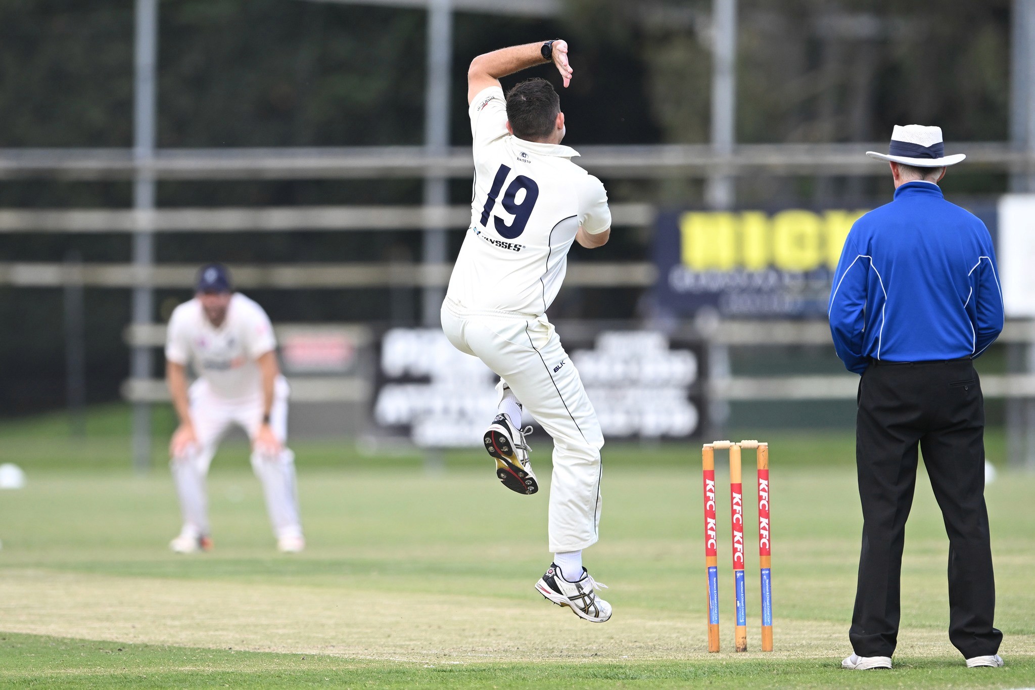 Dylan Hodge Bowling for Newtown & Chilwell Cricket Club
