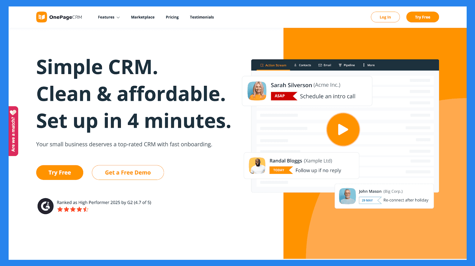 OnePageCRM – similar action-based workflow