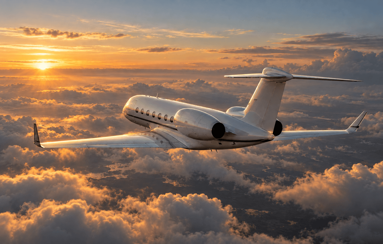 gray jet flying above the clouds