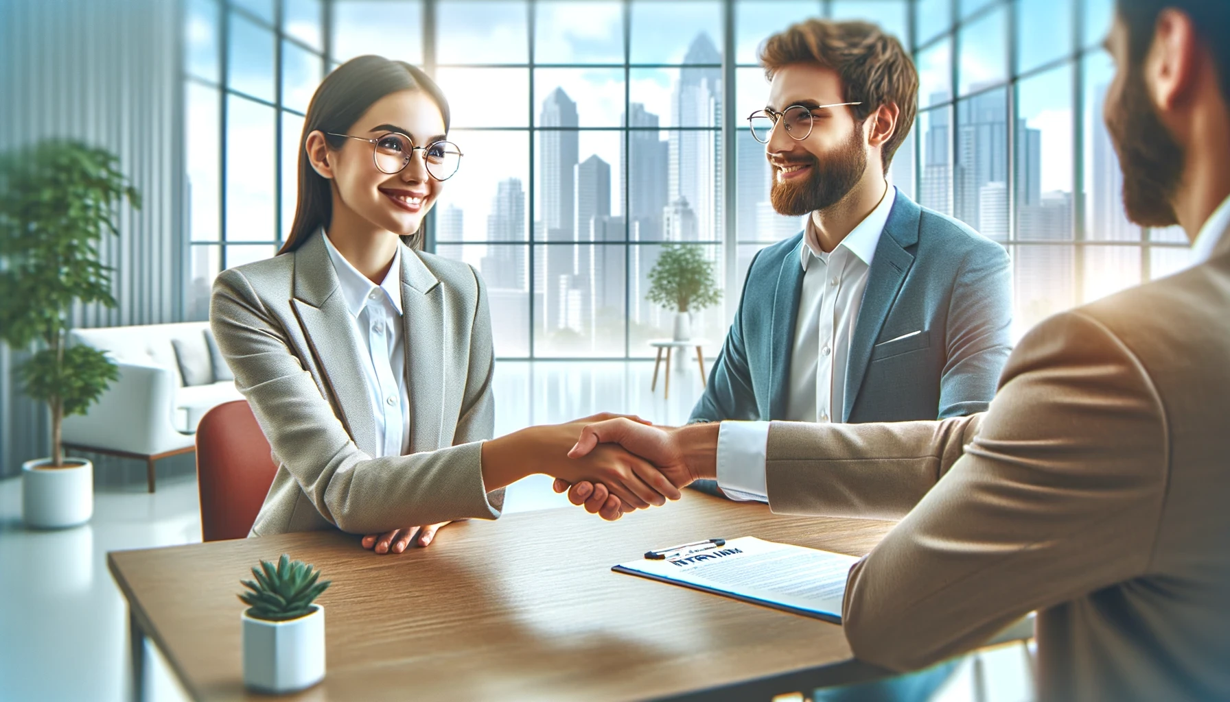 Master interview skills at DareAhead: Confident interviewee shaking hands with interviewer