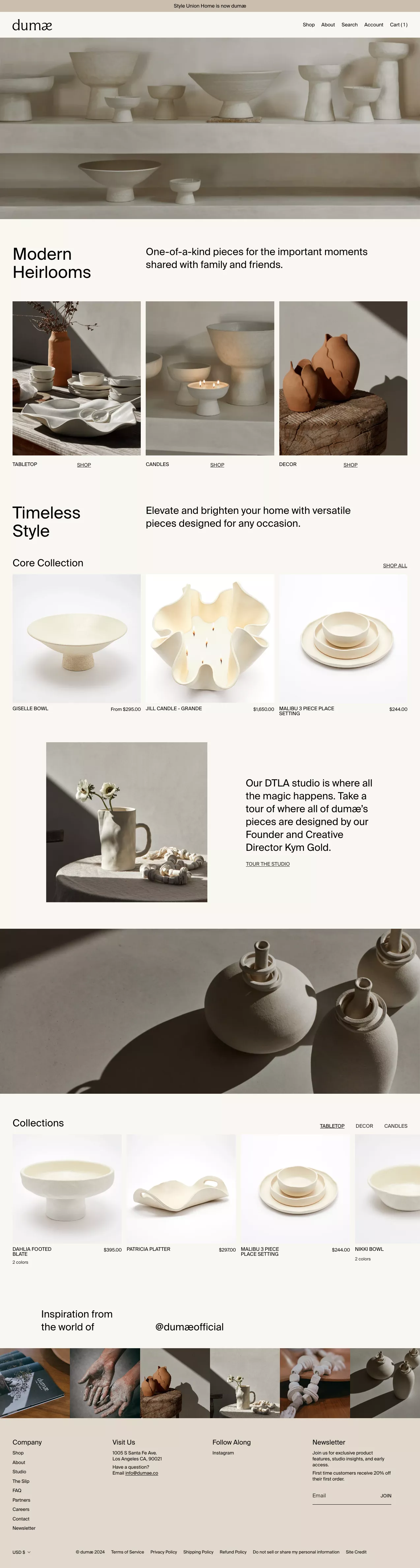 Dumæ - A luxury home goods brand for mod ecommerce page screenshot showcasing Furniture & Interiors and Ecommerce design