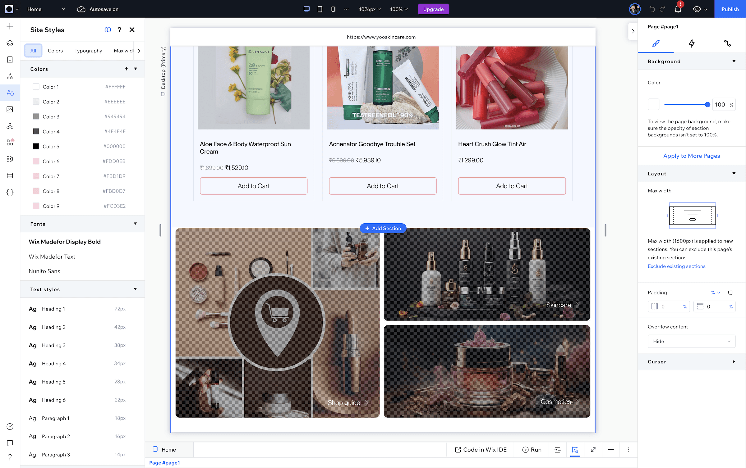 Setting up the site style in Wix Studio