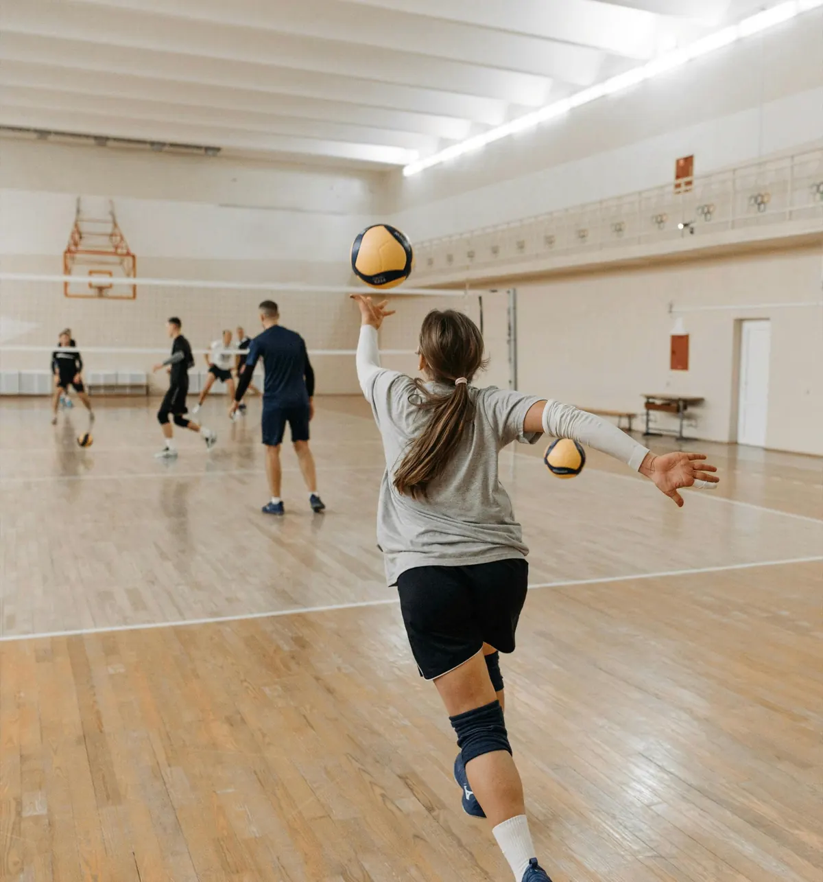 Indoor sports hall game in progress