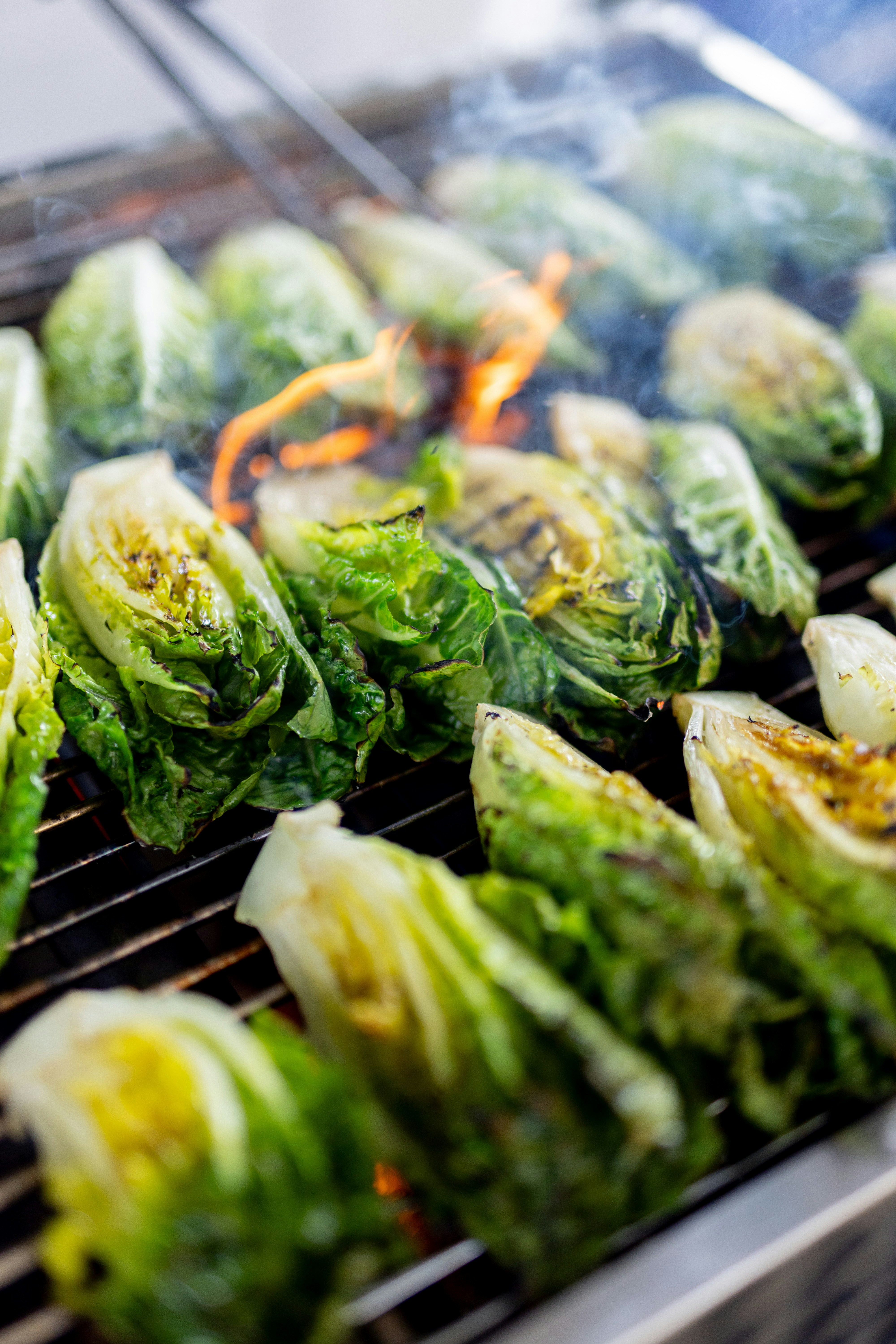 A close up of food on a grill