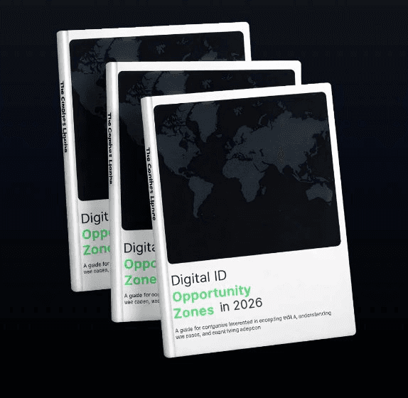 Three stacked report covers titled Digital ID Opportunity Zones in 2025 with world map graphics