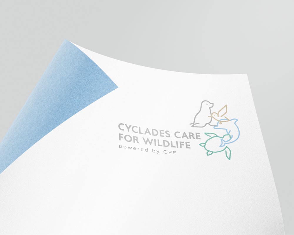 Application of the Cyclades Care for Wildlife identity on corporate letterhead with a clean and balanced composition