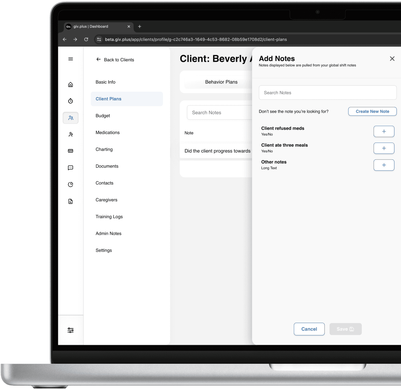 Client custom notes software.