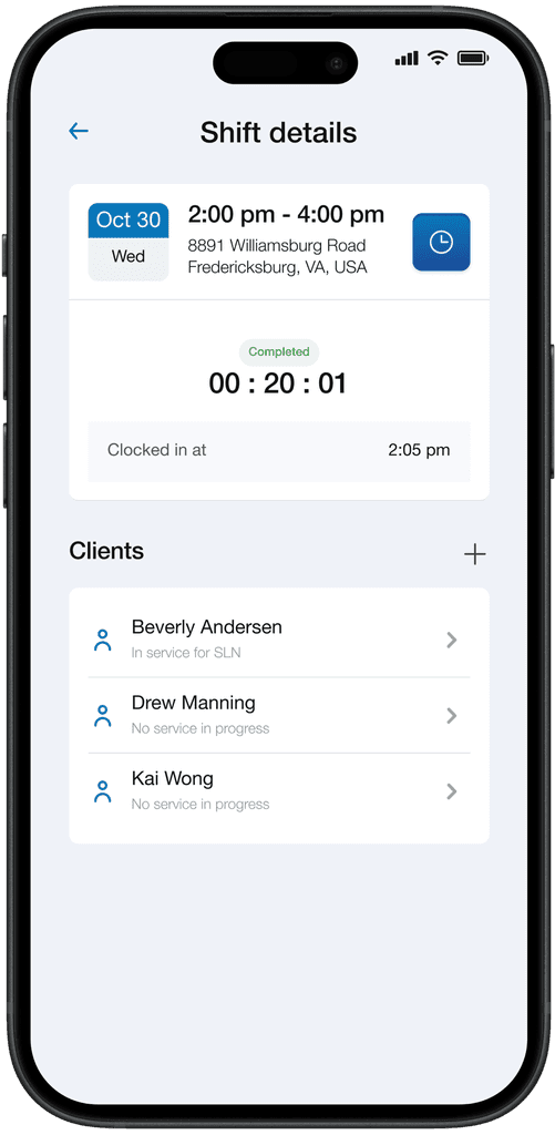 Shift details screen.