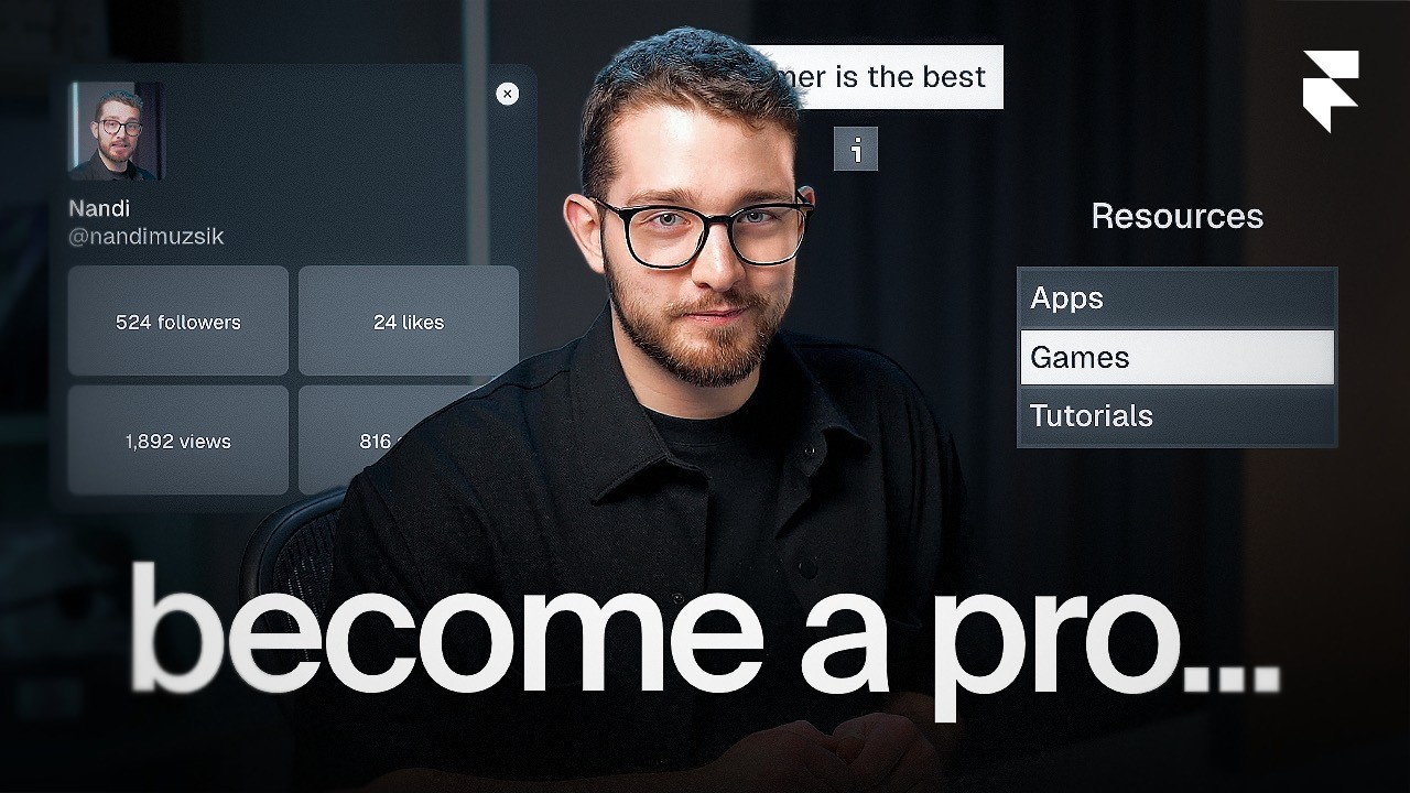 Modern UI preview with profile card, menu, and “become a pro” text