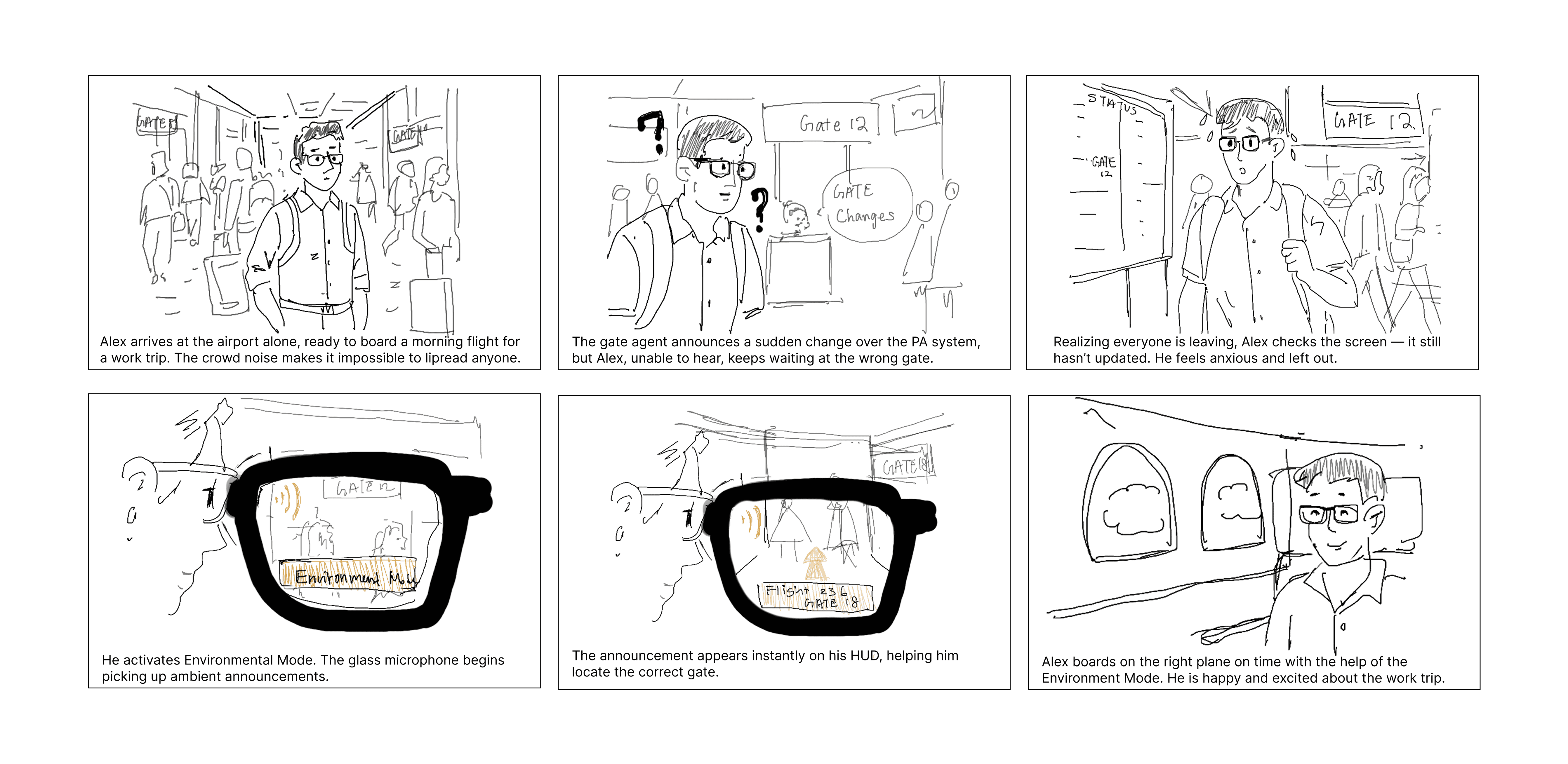 Storyboard — Alex at the airport