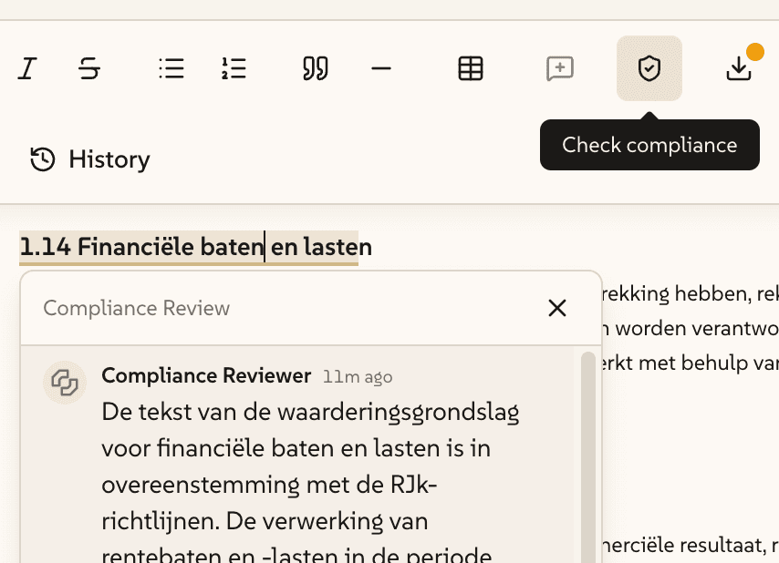 Schermafbeelding van compliancecontrole