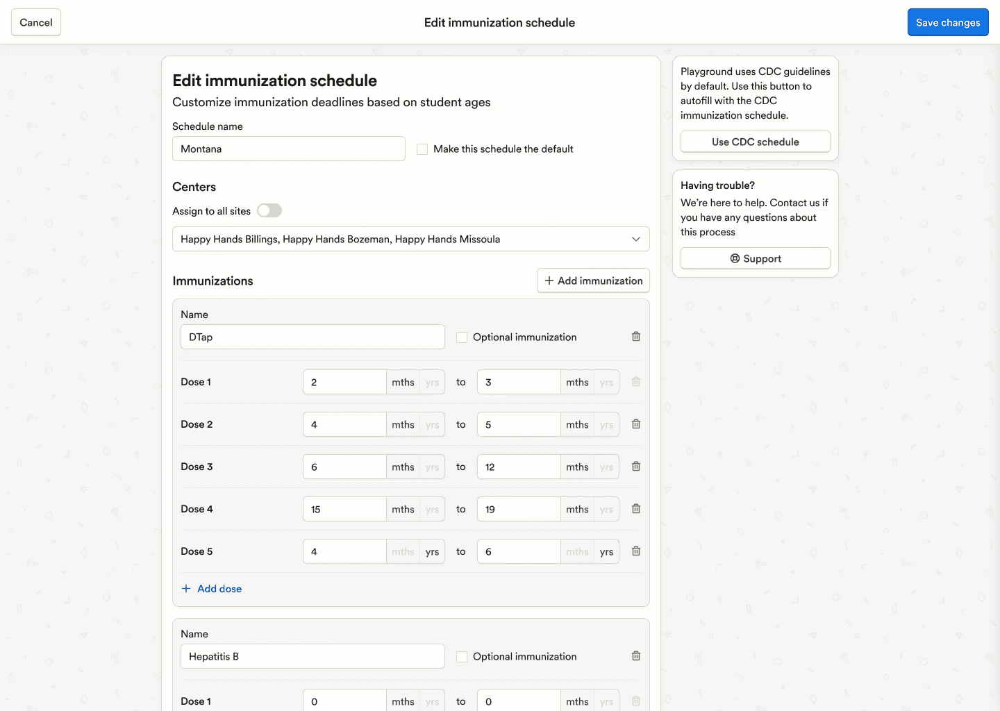 Enterprise immunization schedule