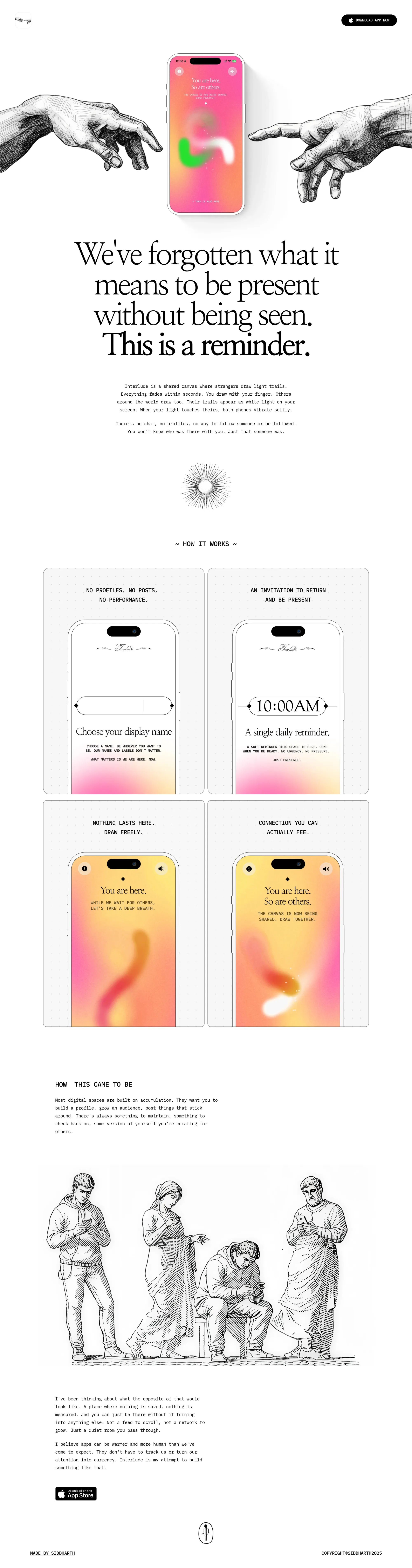 Interlude landing page screenshot showcasing Tech design