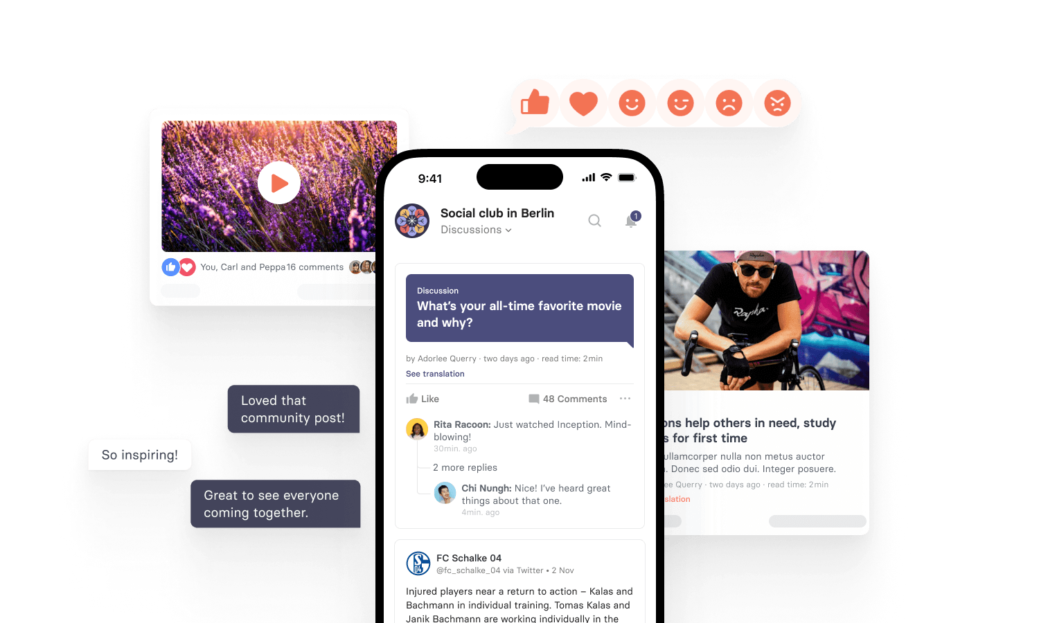 Illustration showcasing engagement drivers in tchop™, featuring how push notifications motivate users to post, comment, and participate in chats for better interaction.