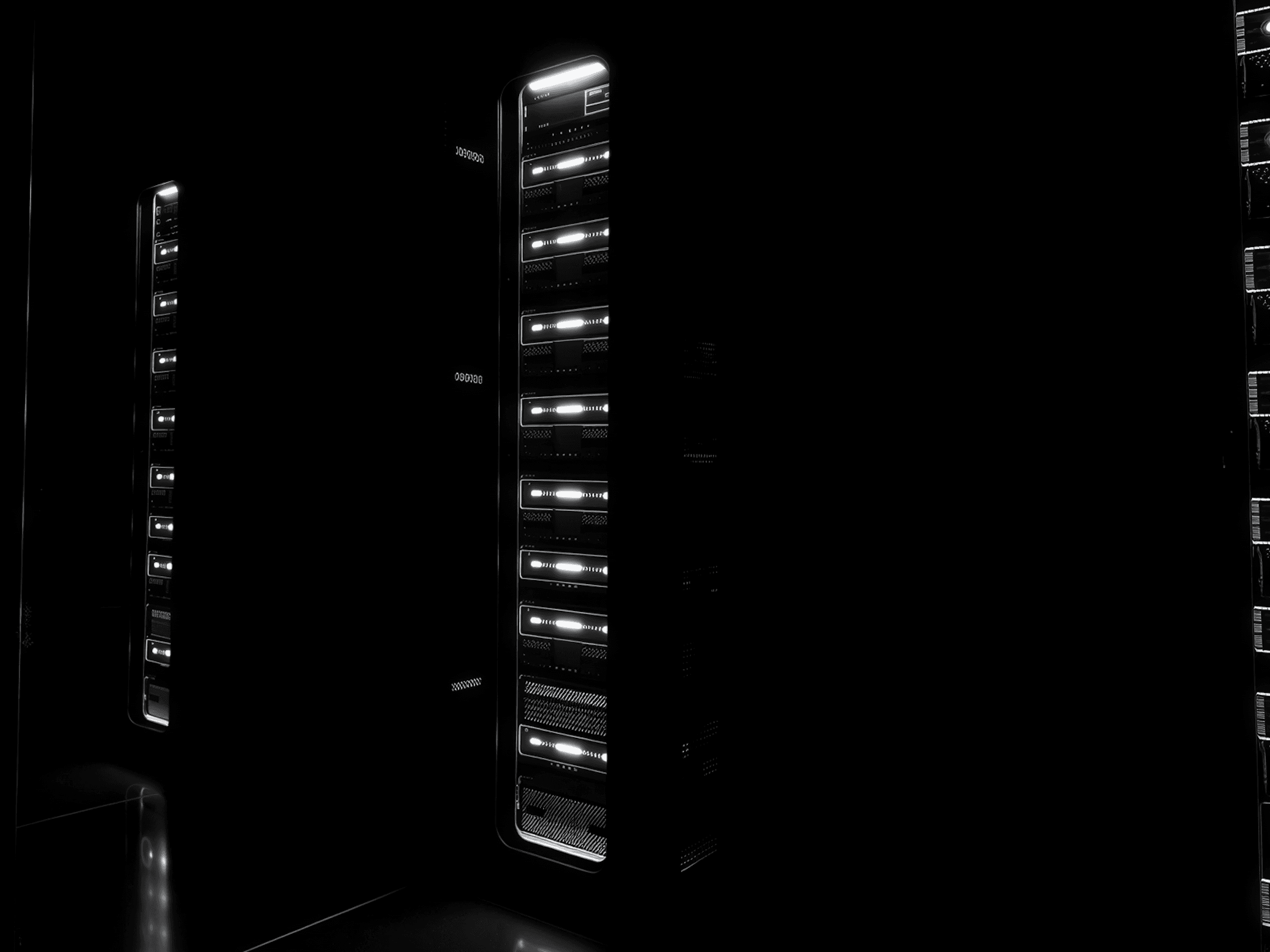 Dark server infrastructure towers with glowing lights — symbolizing the architecture of behavior built into a product before launch