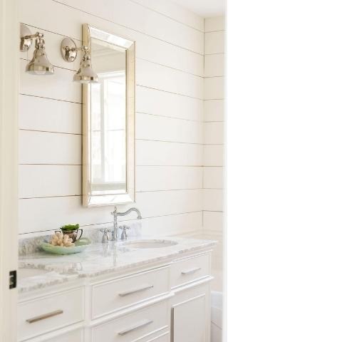 neutral white powder room