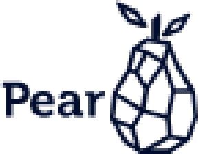 Blue Pear logo, a stylized pear icon beside the company name, representing a key investor.