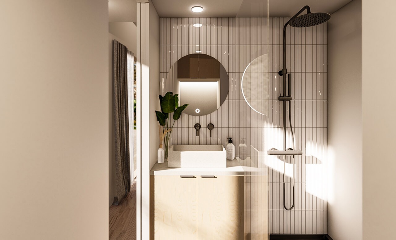 Scandi tiny house bathroom