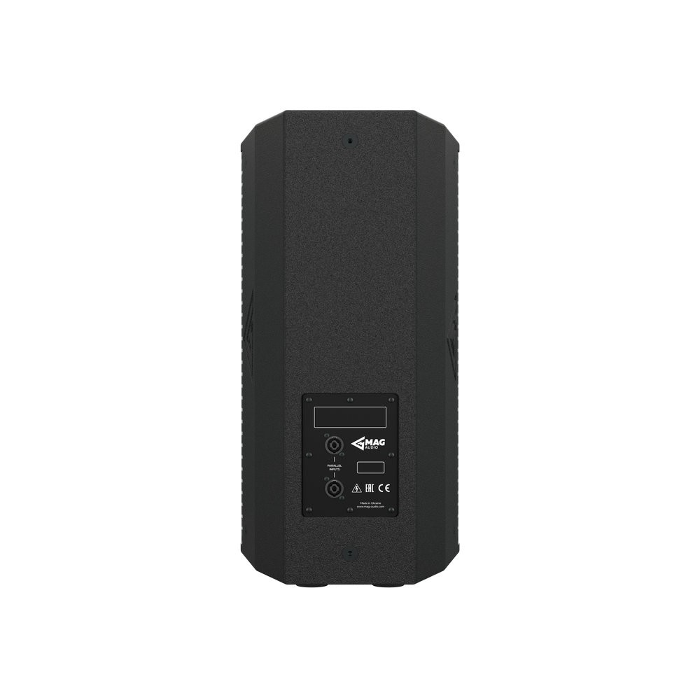 MAG audio speaker with inputs and logos.