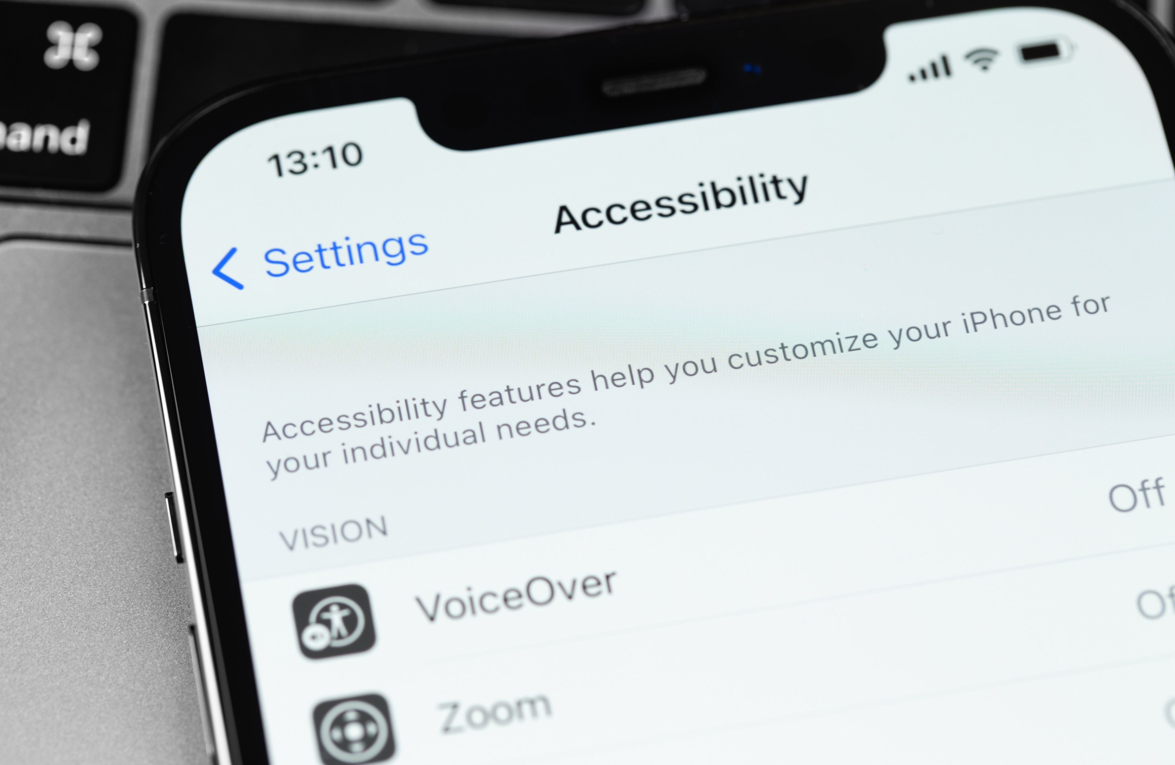 Image of a phone with the Accessibility settings enabled