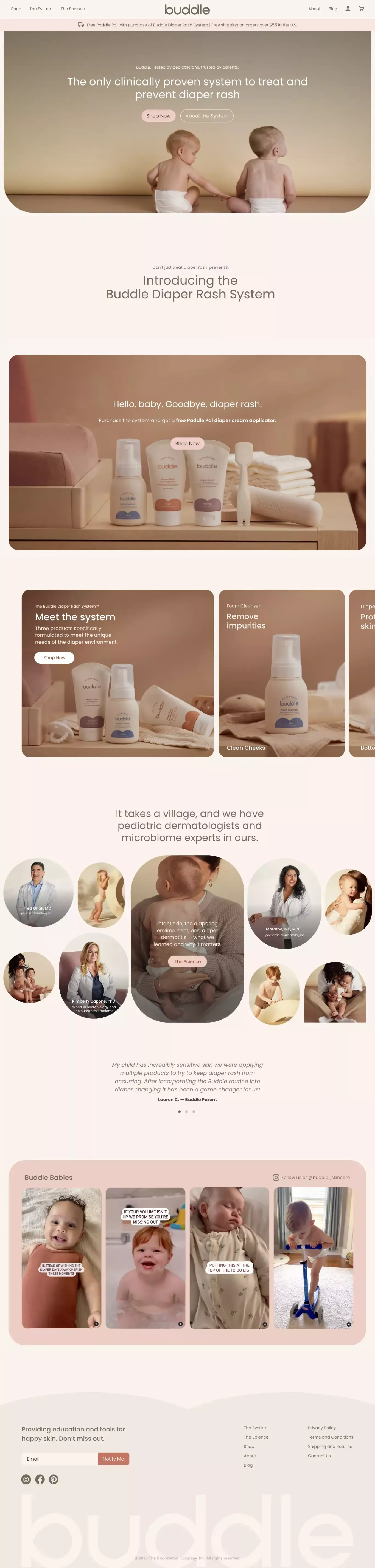 Buddle Skincare ecommerce page screenshot showcasing Beauty and Ecommerce design