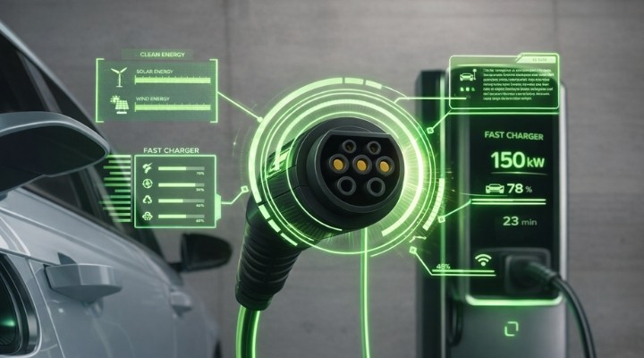 carregador wallbox ao fundo e um conector do carregador no centro