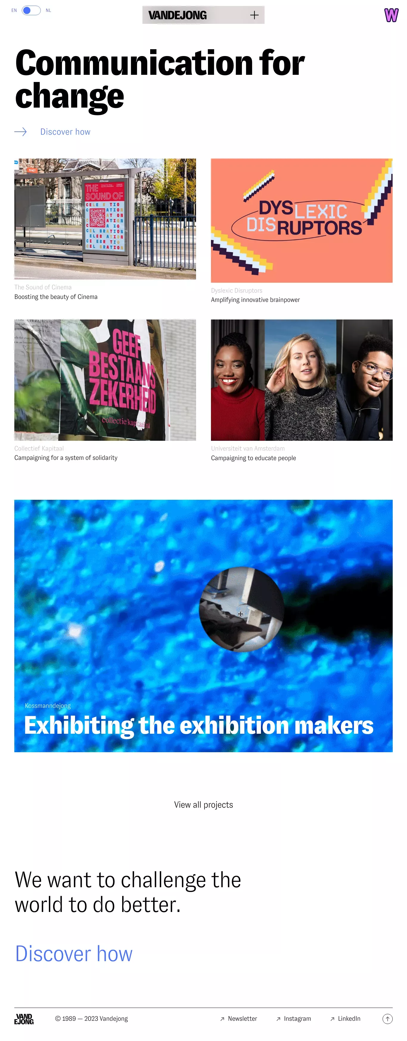 Vandejong portfolio page screenshot showcasing Design and Marketing design