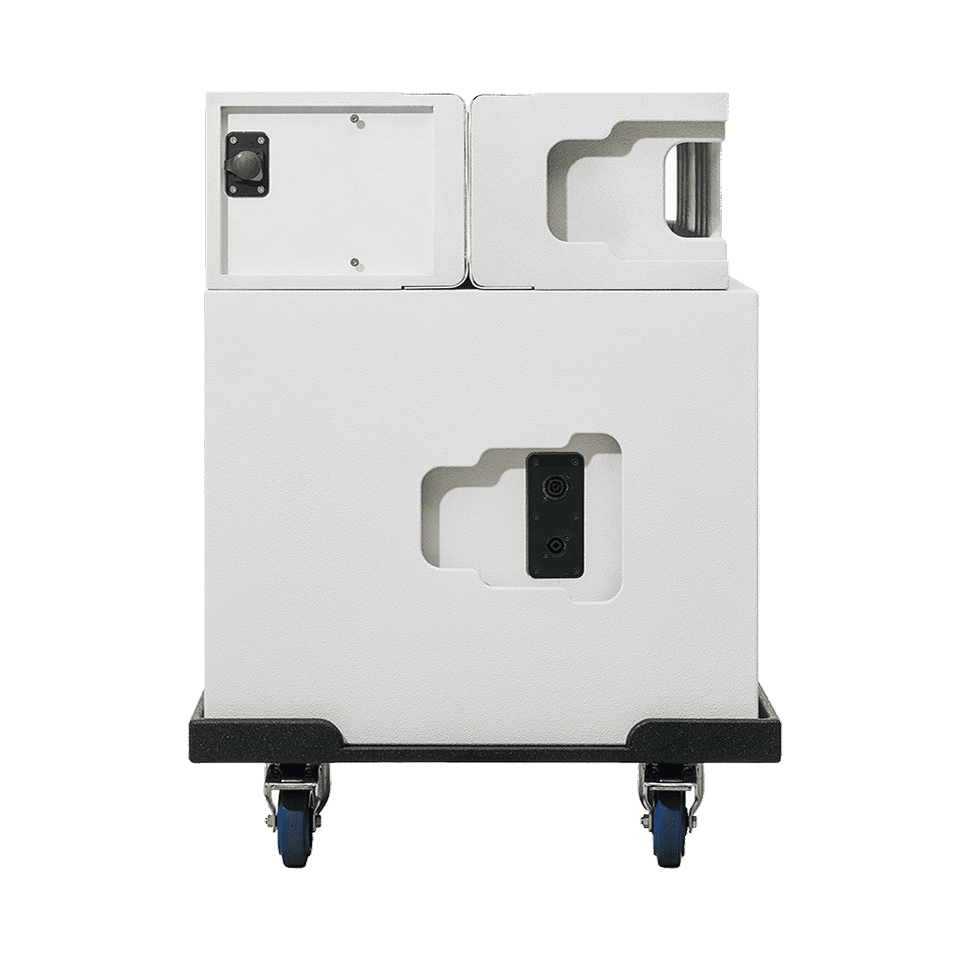 White speaker modules on rolling base