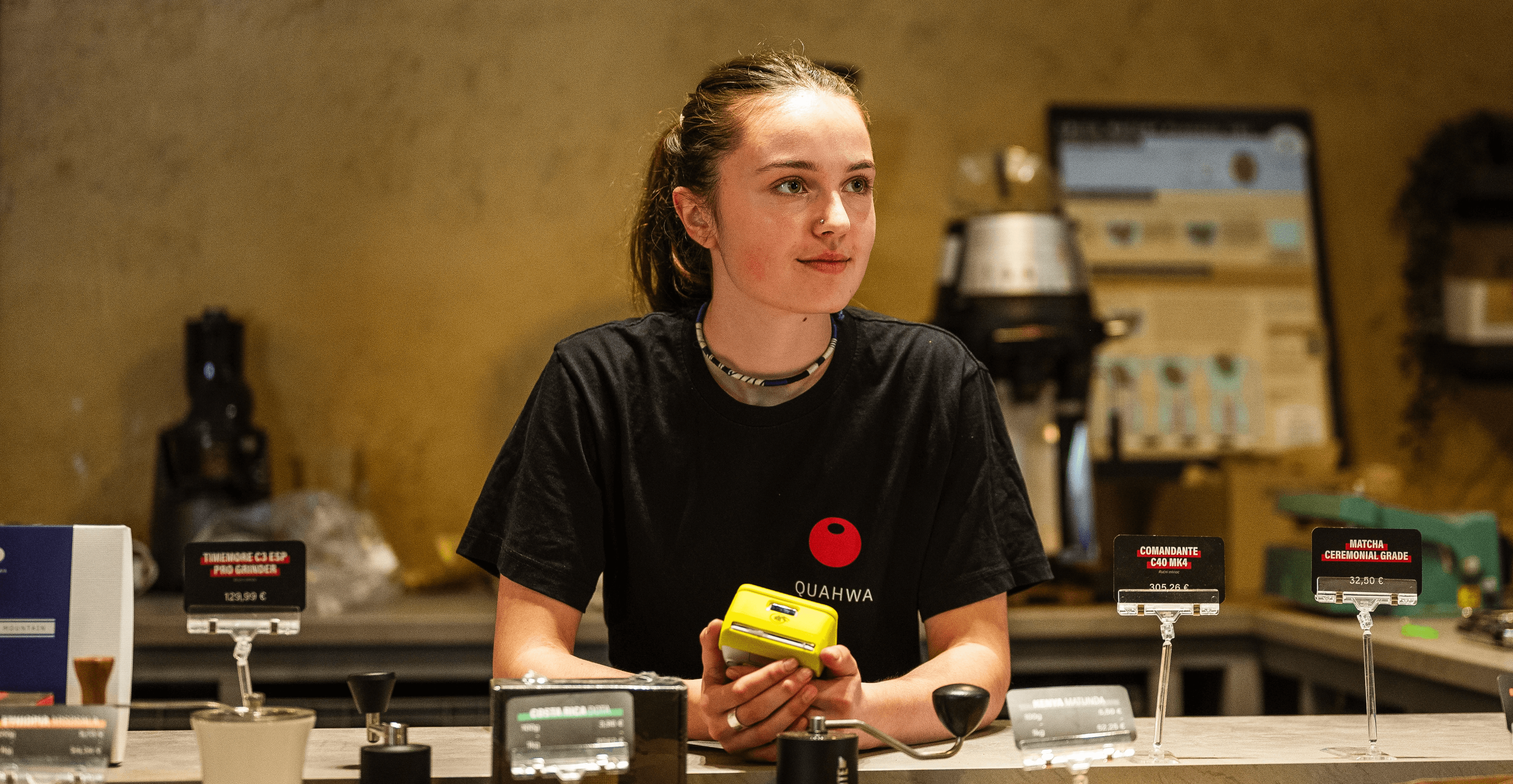 Employee handling card machine