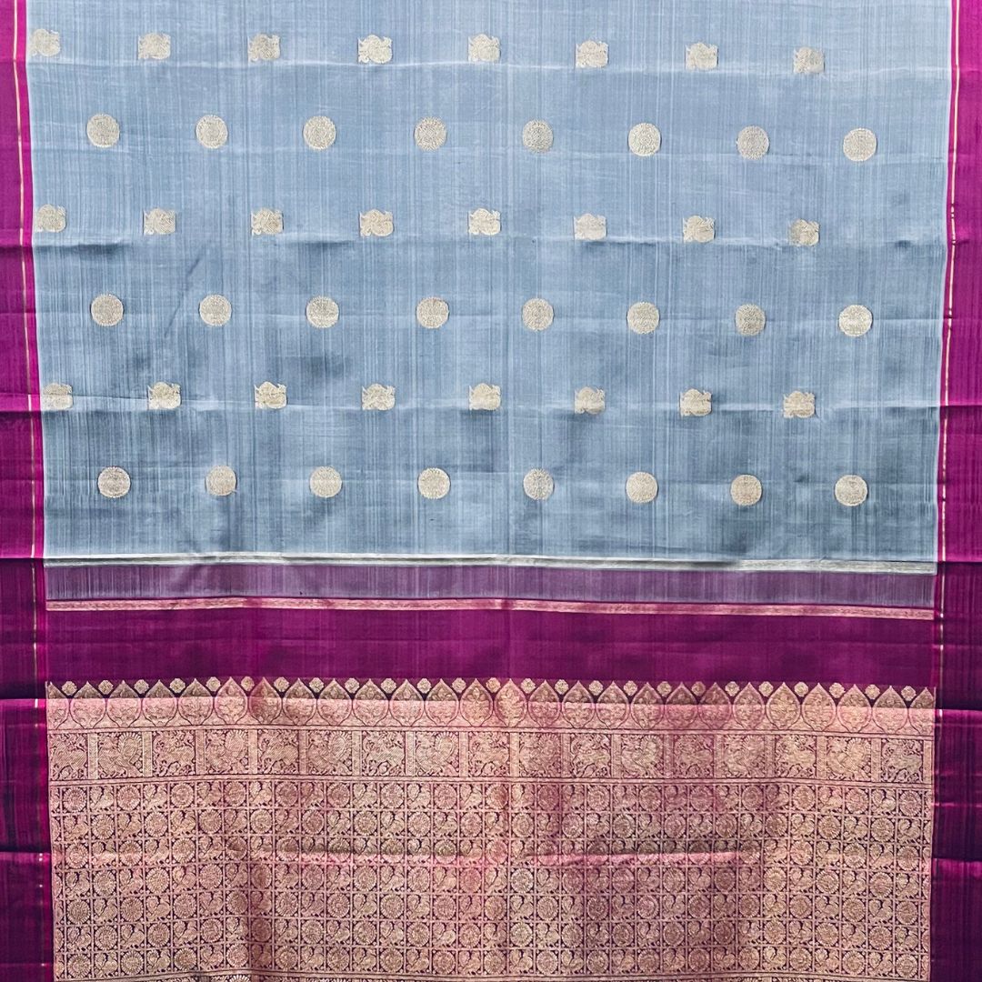 Steel Grey and Magenta Kanchivaram Silk Saree