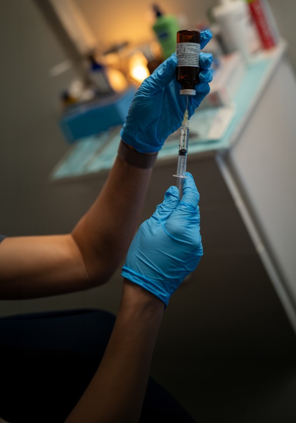 A doctor showing the results on her patient