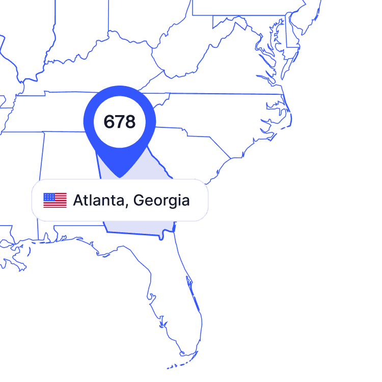 US map of 678 area code phone numbers and its coverage region