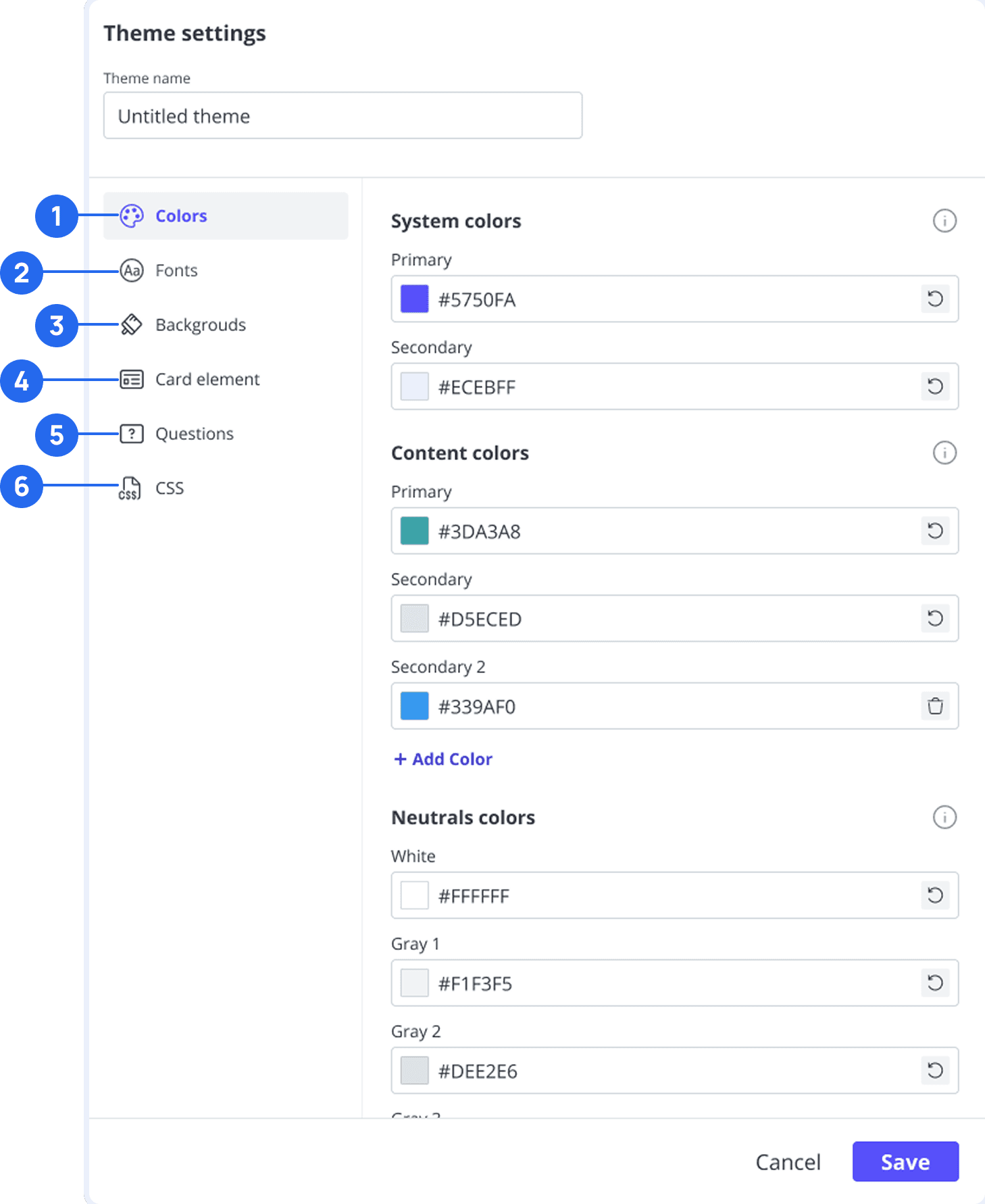 Theme settings govern visual and behavioral consistency across content.