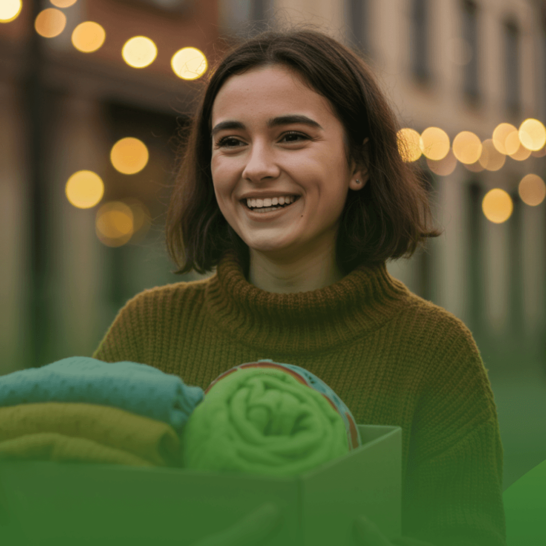 Green glass-metallic background with statistic cards