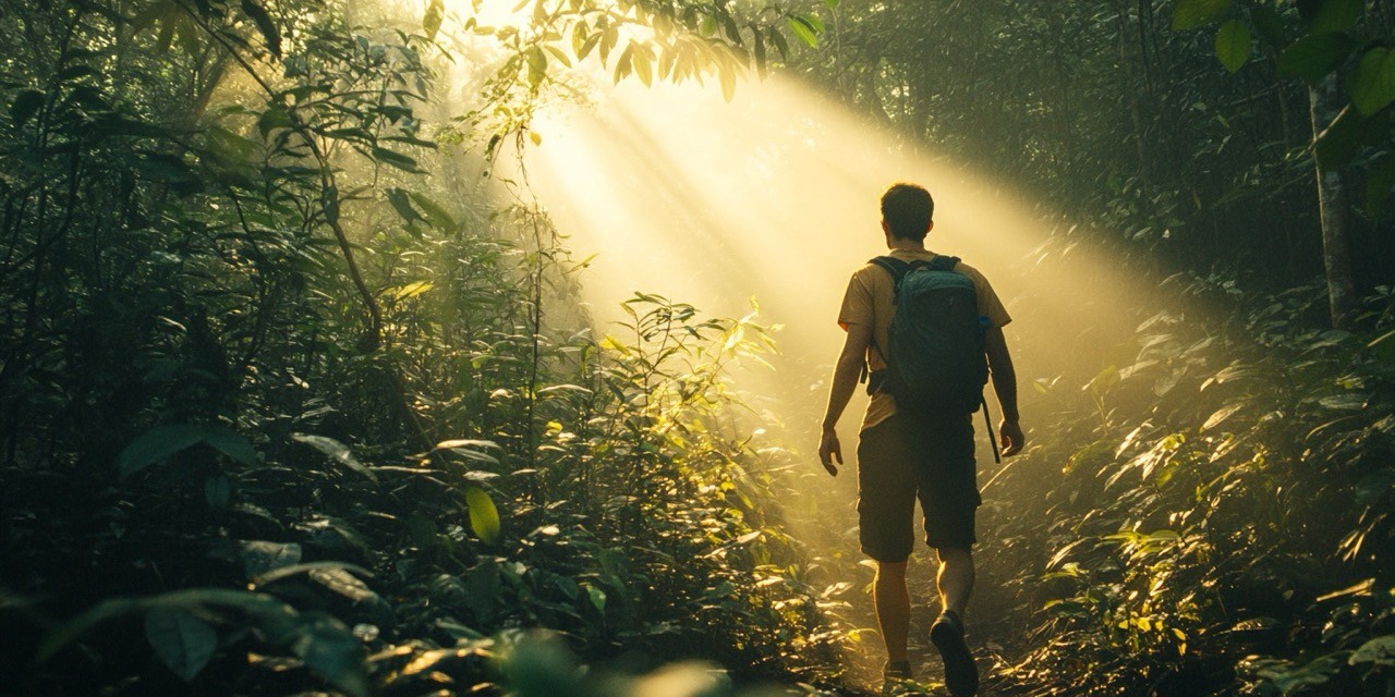 person hiking in the woods