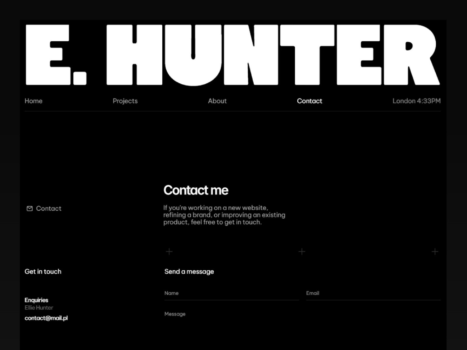 E.Hunter — 高级暗黑黑白极简作品集网站设计灵感
