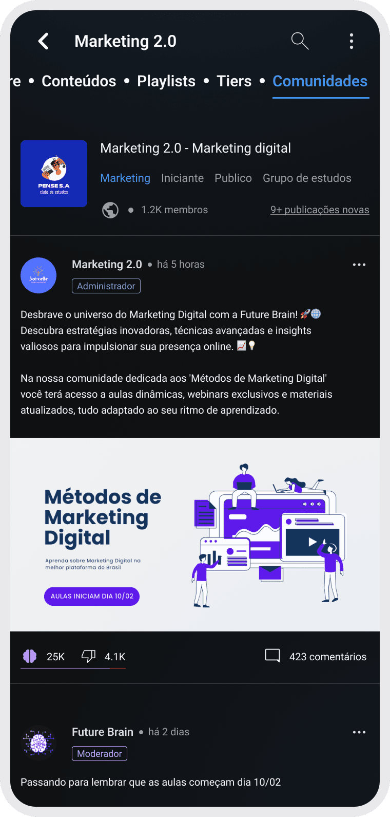 Exemplo de comunidade na Future Brain