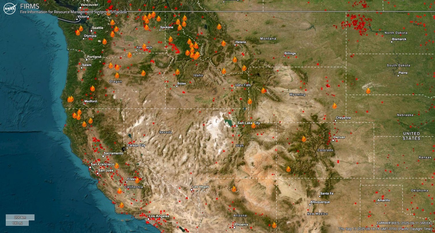 NASA FIRMS (Fire Information for Resource Management System), September 11, 2025
