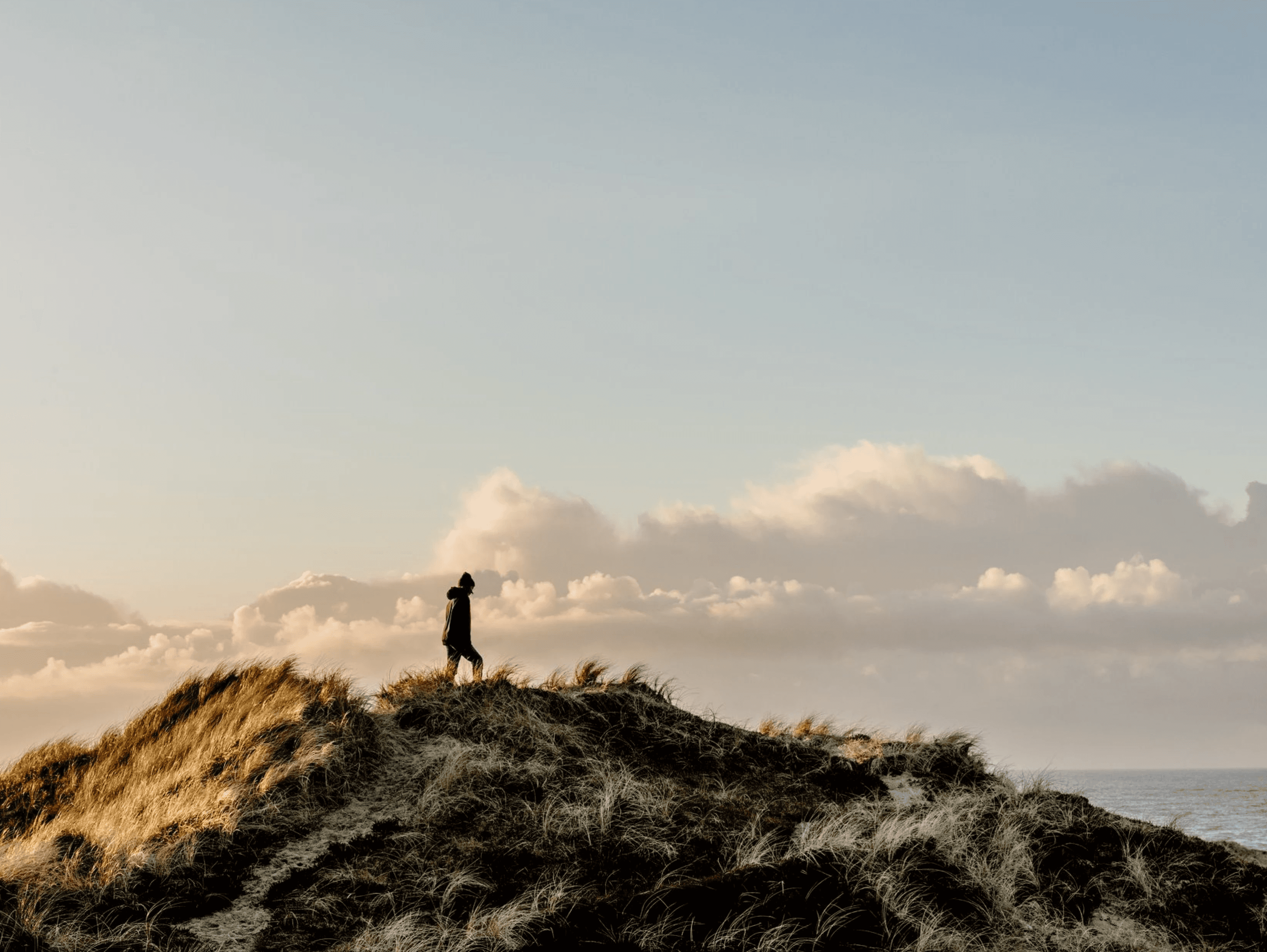 A person walking on a sanddune