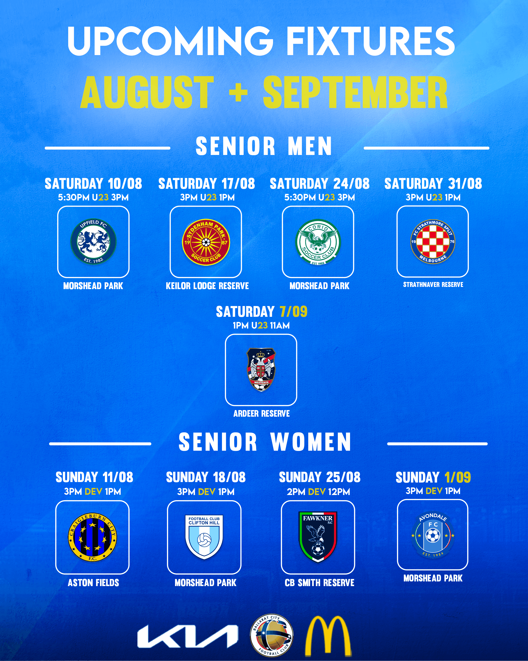 Ballarat City FC Calander / Upcoming fixtures graphic
