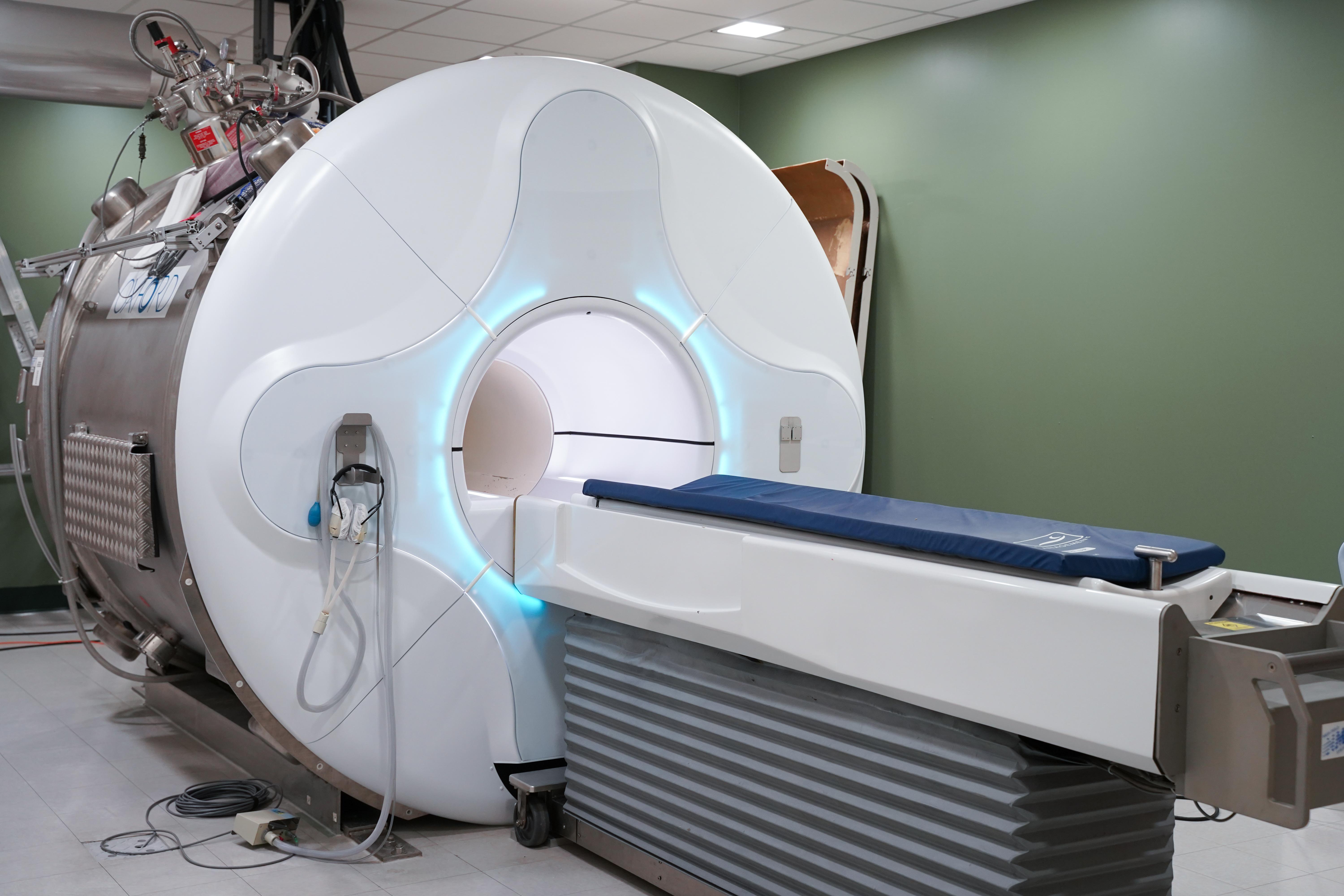 a MRI machine that has a brand new cover on it