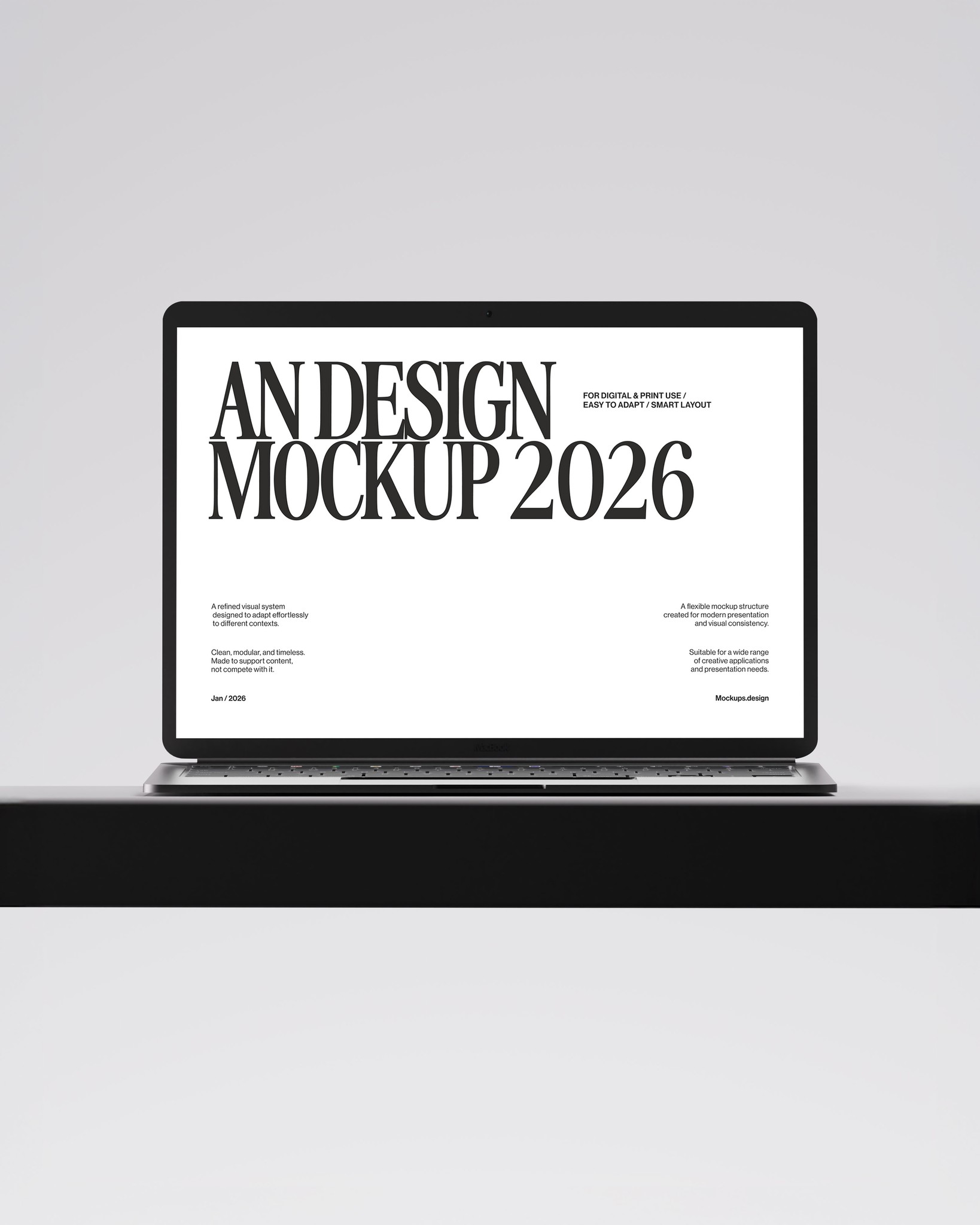 Laptop mockup with minimal background, clean studio setup