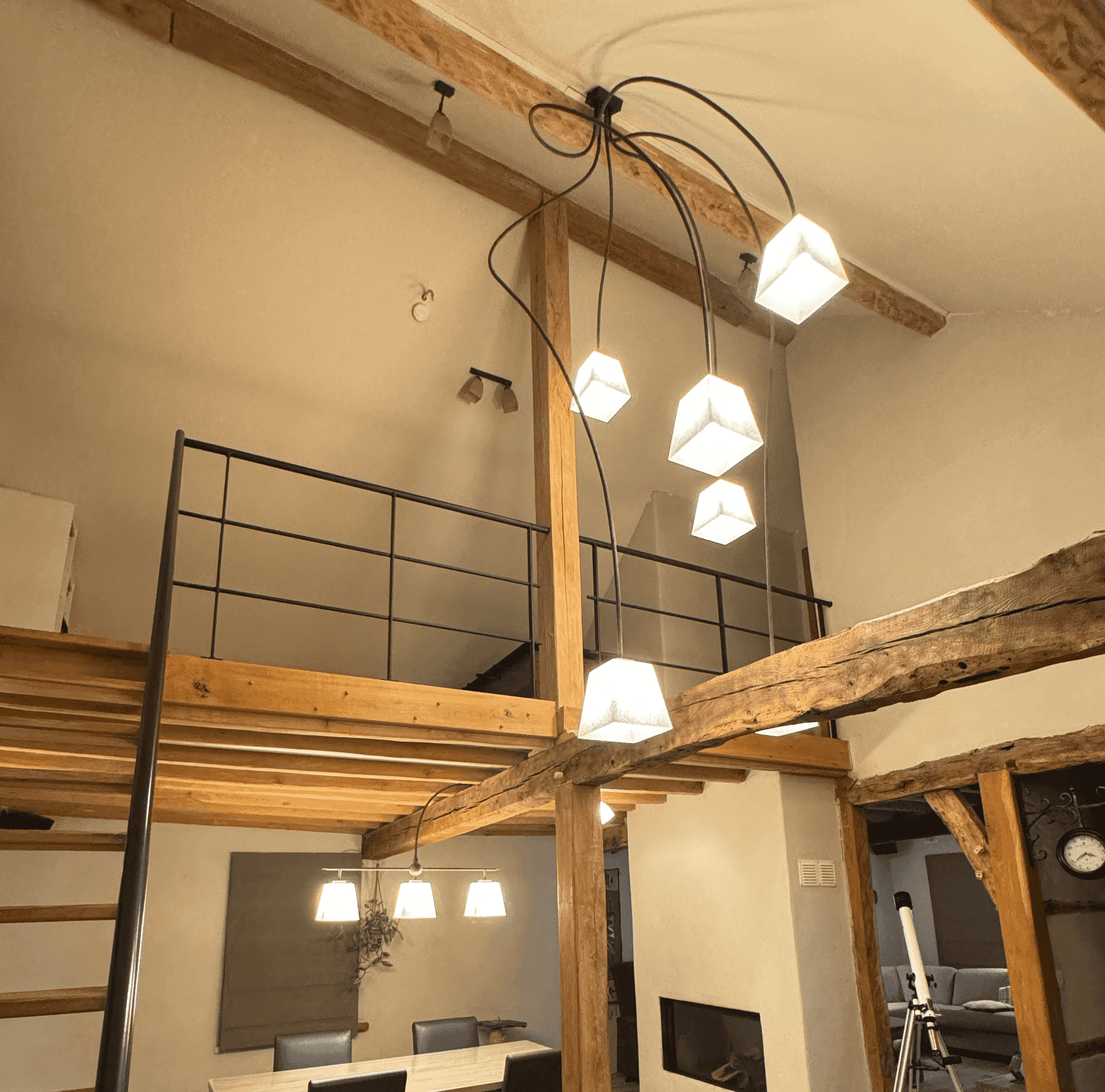 Custom Bellini Lighting fixture in warm interior